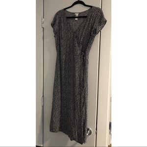 Navy floral wrap dress.